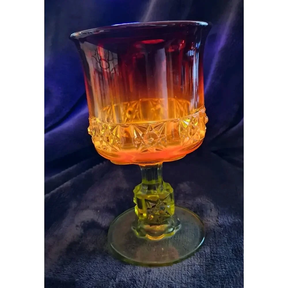 Vintage Amberina LG Wright Glass Daisy & Cube Glass Water Goblet 5.75